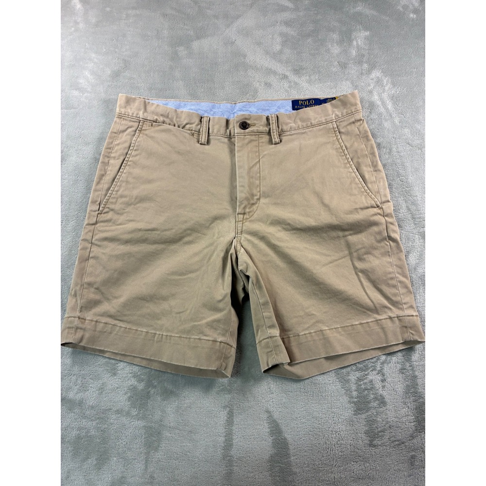 Polo Ralph Lauren Mens Khaki Tan Stretch Straight Fit Chino Shorts Size 32